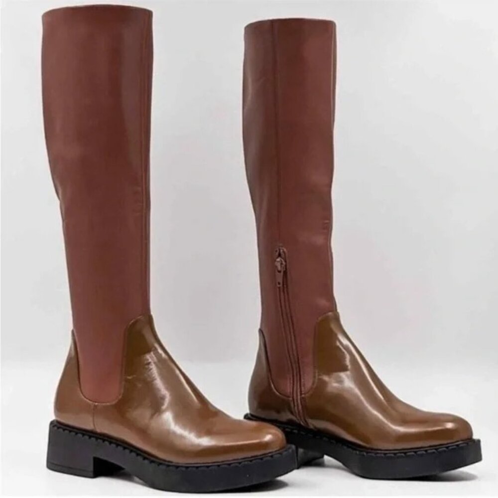 Jeffrey Campbell Lennard Knee High Boots Two Tone Brown/Green size 8 NWOT